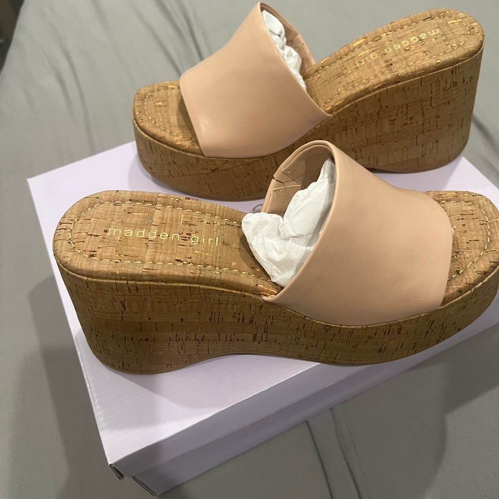 Madden Girl Nude Cork Wedge Sandals